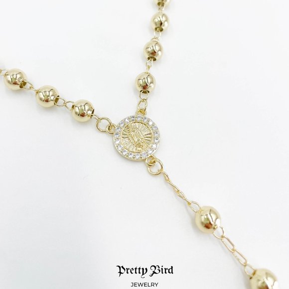 18K Yellow Gold Plated Rosary Bead Crystal Trim Necklace - 23.5" - Picture 2 of 3